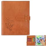 Personalized Flower Leather Sketchbook Cover with 24 Color Pencils Sketch Pad Cover Name Leather Book Cover Leather Journal Notebook Traveler's Sketchbook Gifts for Students Teacher Painter Artist
