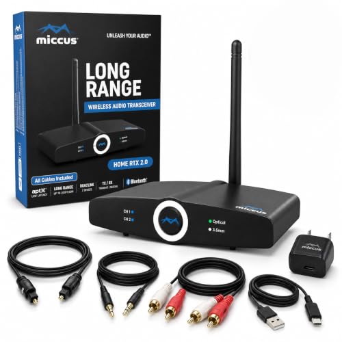 Long Range Bluetooth Transmitter or Receiver Audio Only for TV PC Stereo Connect Speaker Headphones Phone aptX Low Latency Wireless Adapter Listen in HD No Delay Optical RCA 3.5mm (Home RTX 2.0)