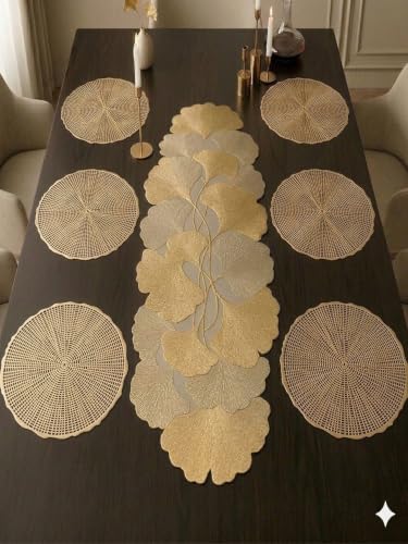 Image of Dakshya Industries PVC Waterproof Round Table Placemat & Table Runner Combo Set | 6 Round Table Mats (38 x 38 cm) + 1 Table Runner | Heat Resistant, Washable, Non Slip Dining Table Decor (Brillix)