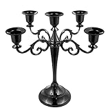 FANWNKI 5-Candle Metal Candelabra 10.2 Inch Tall Candlestick Candle Holders for Home Decor Wedding Christmas Church Halloween Party, Black