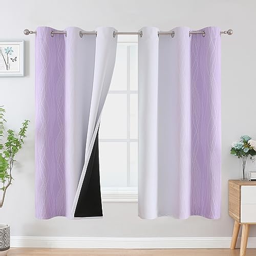 VEHEDE Farbverlauf Ombre Verdunklungsvorhänge, Thermovorhang Hitzeschutz Abdunkelnde Gardinen mit Ösen, Vorhänge Blickdicht Wohnzimmer, Schlafzimmer Scheibengardinen, H160xB107 cm, Lila Weiß, 2er Set