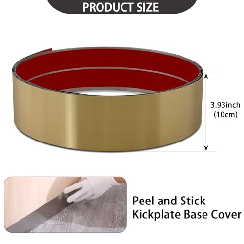 Coengwui Edelstahltrittplatte, selbstklebende Trittplatten-Basisschutzabdeckung, Fußleistenverkleidung für Wand, Tür, Küchenschrank, Geschirrspülerfuß - Kratzschutz (3m x 10cm, Bürstendes Gold)