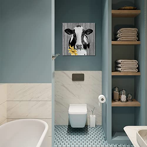 Nteumm Holstein Cow Canvas Wall Art Decor Black And White Country Farmhouse Kitchen Bathroom Rustic Retro Picture Modern Home Bedroom Mural Poster (Unframed,16"Wx16"H) #TOP4