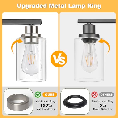 Image of Unicozin Modern Bathroom Light Fixtures, 4 Light Vanity Lights Over Mirror, Black and Brushed Nickel Wall Lamp with Clear Glass for Living Room Cabinet Bedroom Porch