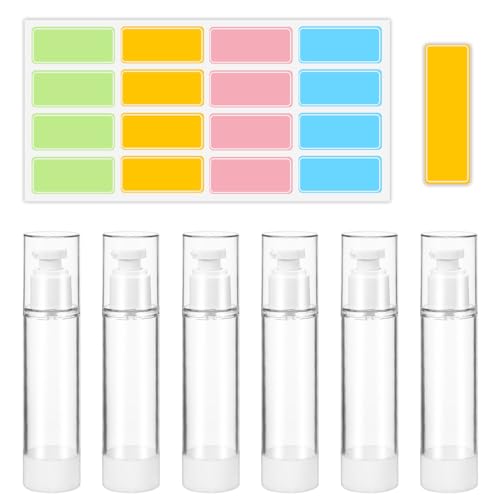 6 Piezas 50 ml Bote Airless Dispensador de Bomba, Travel Bottles， Botella de Bomba de Presión Cosmética, Botella de Vacío, Botellas Dispensadoras de Gel, para Loción Crema Base Loción Esencia