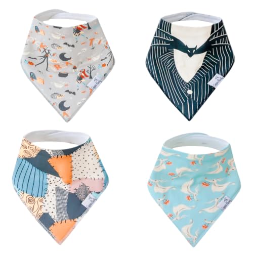 Image of Copper Pearl Baby Bandana Drool Bibs for Drooling and Teething 4 Pack Gift Set Nightmare Before Christmas