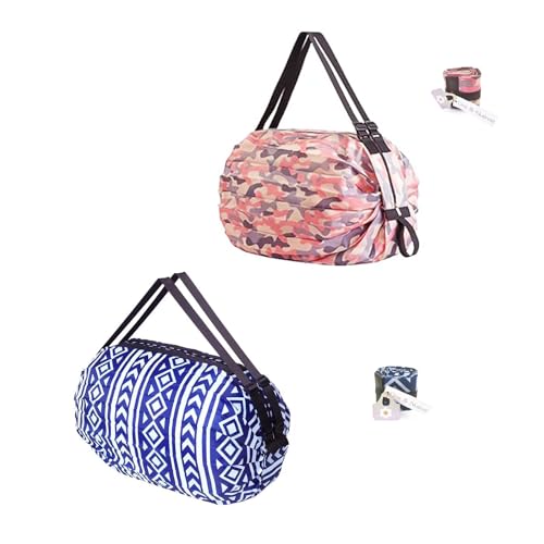 Dos & Nueve, 2 Pack Portable Folding Duffel Bag, Large Capacity Multipurpose Bag for Shopping，Travel & Sprots (Pink & Blue)