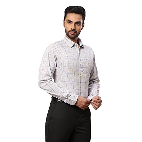 Image of Raymond Men's Pure Cotton Checks Pattern Slim Fit Regular Collar Full Sleeve Casual Shirt