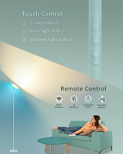 Floor Lamp, 42W 3700Lm Modern Torchiere Sky Led Lamps, Super Bright Tall Standing Pole Light With Remote, 5 Color Temperature, Memory Function&Touch Control For Living Room Bedroom Office, Mint Green #TOP4