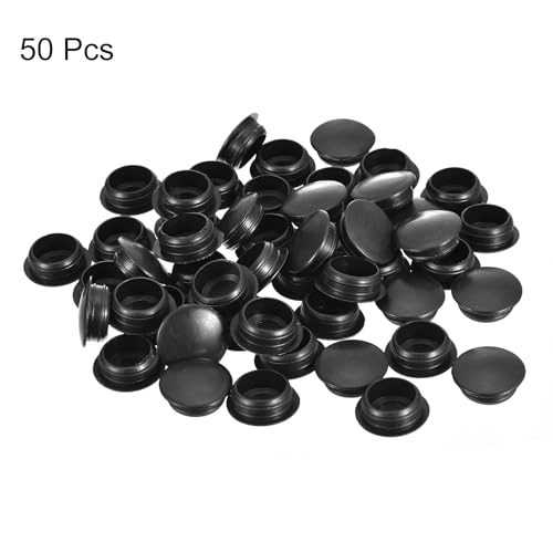Image of uxcell 50Pcs Screw Hole Plugs, 16mm(5 /8 inch) Dia Plastic Snap in Locking Hole Covers Flush Type Caps for Furniture Cabinet Cupboard, Black