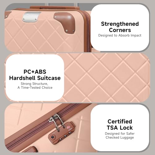 Image of Lightweight hardside luggage sets Suitcases with Spinner Wheels YKK Zipper TSA Lock, ABS+PC hardshell 4 Piece Luggage Set for Weekend Getaways & Travel Business (14 /20 /24 /28 Pink)