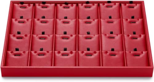 Red Leather Jewelry Tray Necklace Display Tray Jewelry Drawer Organizer Necklace Bracelet Holder Organizer Tray Stackable Jewelry Trays for Necklace Bracelet Pendant (Red