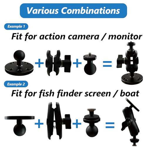 Image of Fish Finder Mount, Aluminum Arm Extension, T-Bolt Attachment for Track Systems, B Size Ball Mount Compatible with RAM, Double AMPS Round Plate for GPS /Boats /Industry