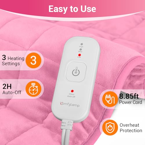 Image of Comfytemp Weighted Heating Pad 17 inchx33 inch for Full Back & Leg, Extra Large Electric Heat Pad, Birthday Days Gifts for Mom Women Men Dad, Full Body Heated Pad with Ceramic Bead Filling, Pink