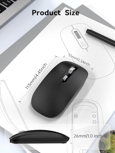 Image of Wireless Bluetooth Mouse, LED Slim (Bluetooth 4.0 /5.0 + USB) 2.4GHz Rechargeable Silent Bluetooth Wireless Mouse with Type C Adapter for Laptop /MacBook /iPad OS 13 and Above(Black)