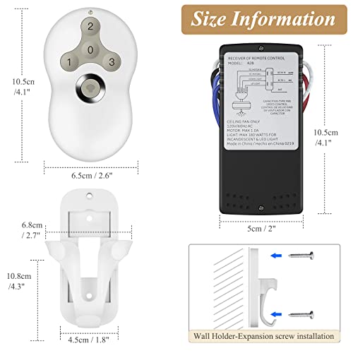 Hunter Fan Remote Control Replacement, Universal Ceiling Fan Remote Control Kit For Hunter Harbor Breeze Hampton Bay, 3-Speed Control Fans With Dimmer, Suitable For Hunter 99122 99123 99600 #TOP3