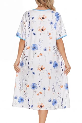 Image of AVIIER Nightgows for Women Soft Cotton Night Shirts Short Sleeve Sleepwear with Pockets