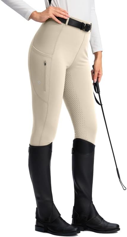 Women's Horse Riding Pants Zipper Pockets Silicone Full-Seat Breeches Equestrian Schooling Tights for Women