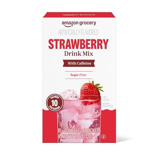 Amazon Grocery, Strawberry Drink Mix with Caffeine, 10 packets, 1.1 Oz