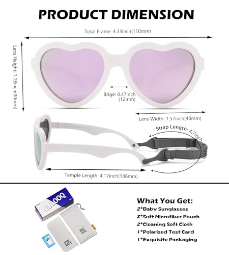 Image of Flexible Heart Shaped Baby Polarized Sunglasses with Strap Adjustable Toddler & Infant Age 0-24 Months