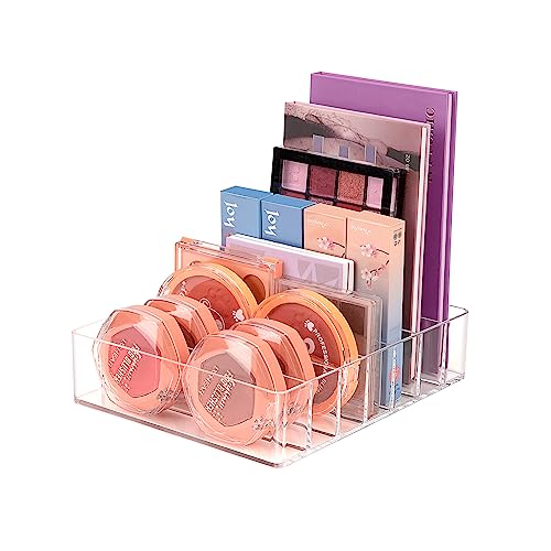 Jesustree Organizer per Palette di Ombretti, Organizzatore Trucchi con 7 Scomparti, Scatola Portaoggetti Cosmetica per Scrivania, Bagno, Comò Vanità, Mobile da Toeletta, Cassetto, Trasparente