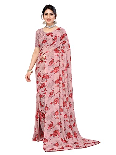 Image of SIRIL Women's Floral Printed Georgette Saree With Unstitched Blouse Piece
