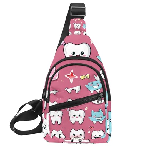 Mochila cruzada pequeña con diseño de dientes para viajes y deportes al aire libre