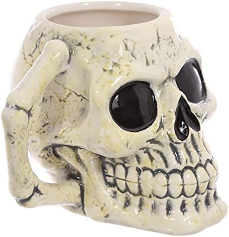 Ancient Skull Head Ceramic Shaped Mug, Tea Coffee Hot Drinks, Decorative Gift Box, Home Kitchen Office Height 10.5cm Width 12.5cm Depth 12.5cm