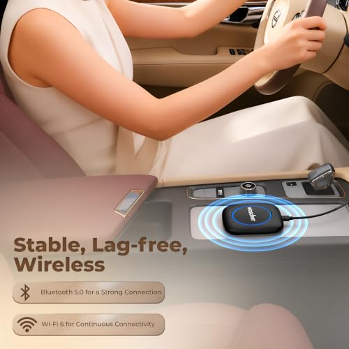 Image of WOSCHER AIRWAVE CarPlay & Android Auto Adapter, Stream YouTube, Netflix, JioHotstar on Car Screen, Converts Wired to Wireless, Qualcomm Octacore Snapdragon, Built-in GPS, 4G SIM Slot, 4GB + 64GB