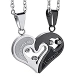 Lzz Stainless Steel Men's and Women's Couple Pendant Necklace Love CZ I Love You Puzzle Heart Pendant Necklace