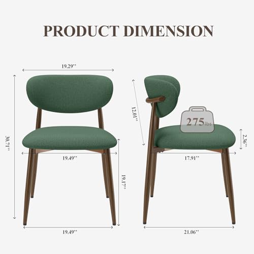 Image of MALOL Upholstered Dining Room Chairs Set of 2, Kitchen Chairs with Metal Legs and Anti Slip Pads, Curved Back Dining Chair for Home and Restaurant Use, Green