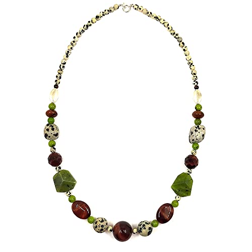 Collier pierres véritables jaspe dalmatien jade néphrite argent 50cm