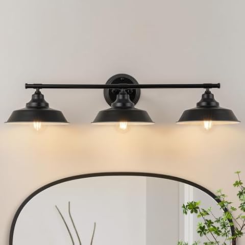 GoYeel Bathroom Vanity Light Fixtures Over Mirror， Matte Black Vanity Wall Sconce Lighting 3 Lights Rustic Farmhouse Vanity Light Industrial Indoor Wall Light Fixture for Bathroom Dressing Table Cover