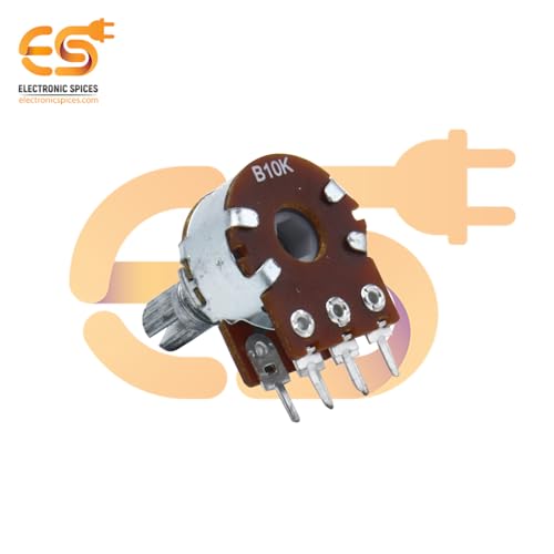 Image of Electronic Spices Combo of 10K 6 Pin D Shaft Dual Gang Rotary Potentiometer (A10, B10) Volume Pot 10K with Knob (Pack of 4)