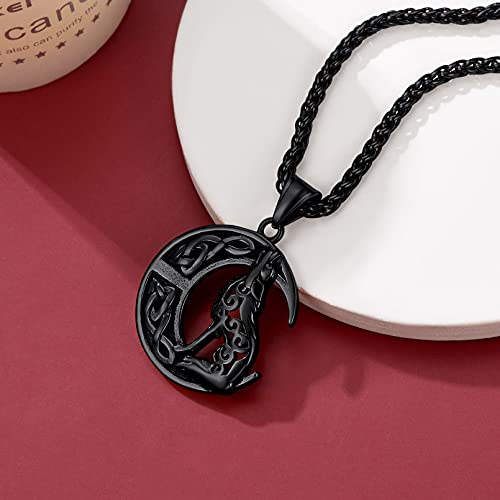 Faithheart Norse Viking Wolf Moon Necklace Black Stainless Steel Man Scandinavia Jewelry Accessory For Women #TOP7
