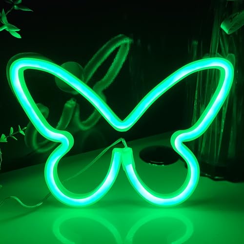 Image of JYWJ Butterfly Neon Sign,USB or 3-AA Battery Powered Neon Light,LED Table Decoration,Bedroom Wall Decoration,Birthday Gift,Wedding Supplies Business Gift(Green)