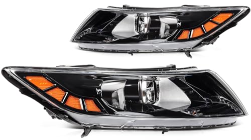 SCITOO Headlight Assembly Fit 2011-2013 for Kia Optima Pair Headlamps Black Housing Amber Reflector 921012T121