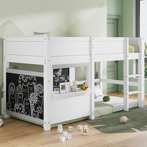 Raeln Litera de Estilo Moderno como Cama Alta de 90x200 en Madera Maciza con Pizarras, Estante y la Escalera de Tono Claro para Habitaciones de los Adolescentes de Este Gran hogar
