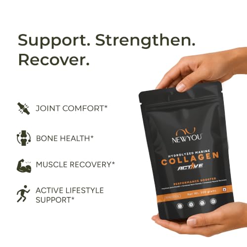 Image of NewYou Active Marine Collagen Powder for Joint & Bone Support | With Glucosamine, Hyaluronic Acid & Vitamin C | Supports Flexibility & Mobility | Orange Flavour | 500g