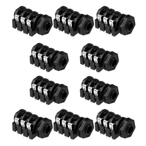 Hsthe Sea 10PCS 6.35mm 1/4 Inch Female Mono Stereo Headphone Audio Jack Socket Panel Mount 6-Pin Connectors with Mounting Washers Black