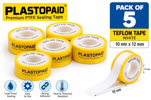 Image of Teflon Tape, White, 10 mtr x 12 mm, Pack of 5