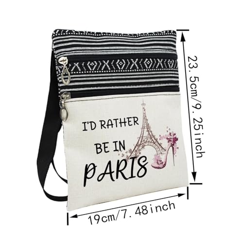 I'd Rather Be in Paris White Messenger Bag Small Ethnic Pattern Printed Adjustable Strap Crossbody Zipper Bag Paris Travel Phone Bag Wallet Shoulder Handbag Present for Women2