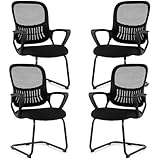 COSTWAY Freischwinger Stühle 4er Set, Konferenzstühle mit Armlehne & Lendenwirbelstütze, Schwingstühle, Bürostühle, Besucherstühle für Büro, Konferenzraum, Arbeitszimmer