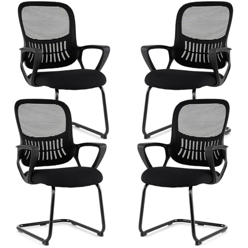 COSTWAY Freischwinger Stühle 4er Set, Konferenzstühle mit Armlehne & Lendenwirbelstütze, Schwingstühle, Bürostühle, Besucherstühle für Büro, Konferenzraum, Arbeitszimmer