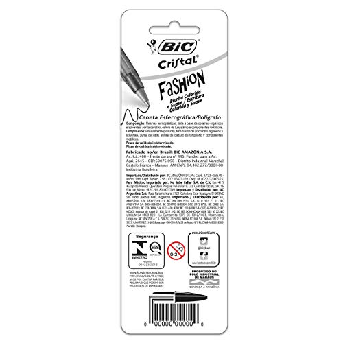 Caneta Esferográfica BIC Cristal Fashion com 2 Azul e 1 Preta, Ponta Média de 1,2mm, Escrita Macia,