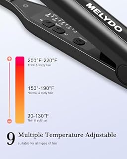 MELYDO Mini lisseur cheveux court, Mini lisseur à cheveux et boucleur 2 en 1, lisseur pour cheveux fins pour les femmes, température réglable, 9 réglages 90-220°C, chauffage rapide
