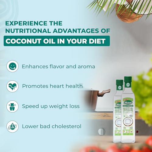 Image of KLF Nirmal Cold Pressed Virgin Coconut Oil | 250 ml | Packaged in Glass Bottle | Great for Cooking, Skin Care & Hair Care | Natural & Edible (Pack of 2)