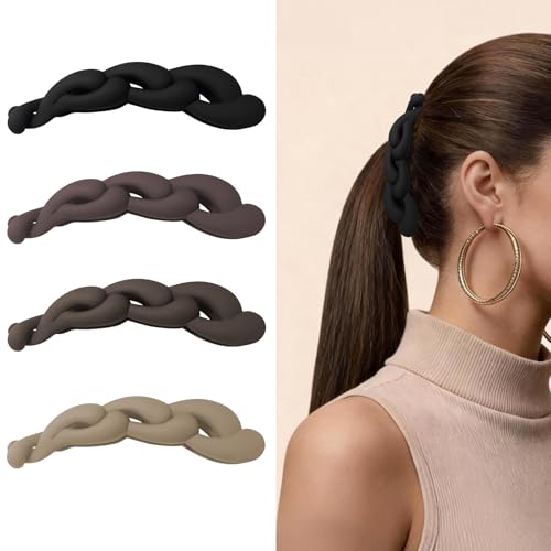 ELLOPH Banana Clips for Women, 4pcs Vintage Banana Hair Claw Clip for Volumizing Ponytail for Thin Hair, Retro Styling Hair Accessories, Braided Shape