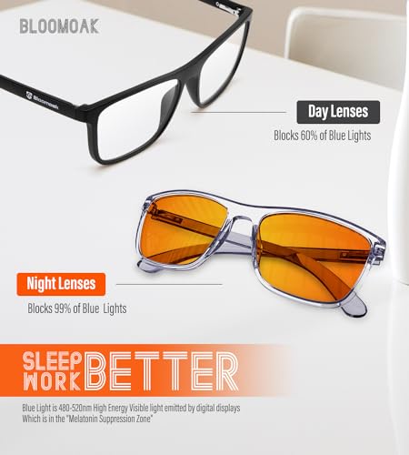 Image of Bloomoak-99% Blue Light Blocking Glasses - Gaming Glasses - Anti Glare - Anti Fatigue -Suitable for Screens, Games, TVs