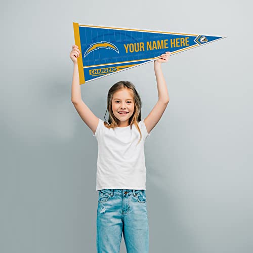 Image of Rico Industries NFL Football Los Angeles Chargers Personalized - Custom 12 inch x 30 inch Soft Felt Pennant - EZ to Hang